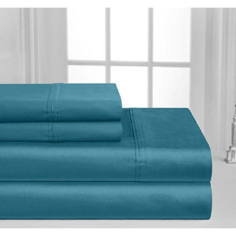 Ensemble de draps en coton de qualité égyptienne 600 fils, Bleu sarcelle, Grand lit + 2 taies d'oreiller standard