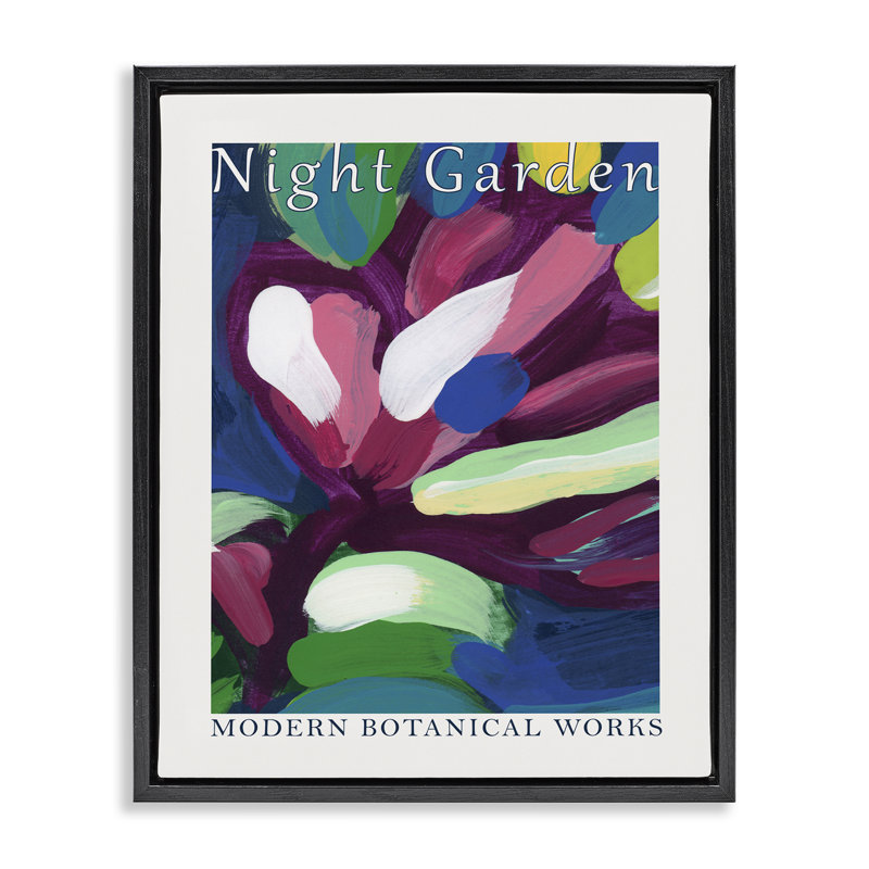  «Night Garden», art mural encadré flottant abstrait par June Erica Vess, Cadre flottant noir de jais, H 21 po x l 17 po