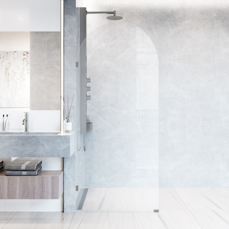 Arden 34" W x 78" H Frameless Fixed Shower Screen with 3/8" Glass, Stainless Steel Clear