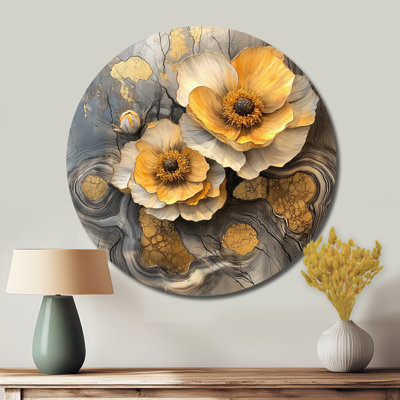 Fleurs d'automne d'automne sur onyx Crystal River II - décoration murale ronde en métal Mums