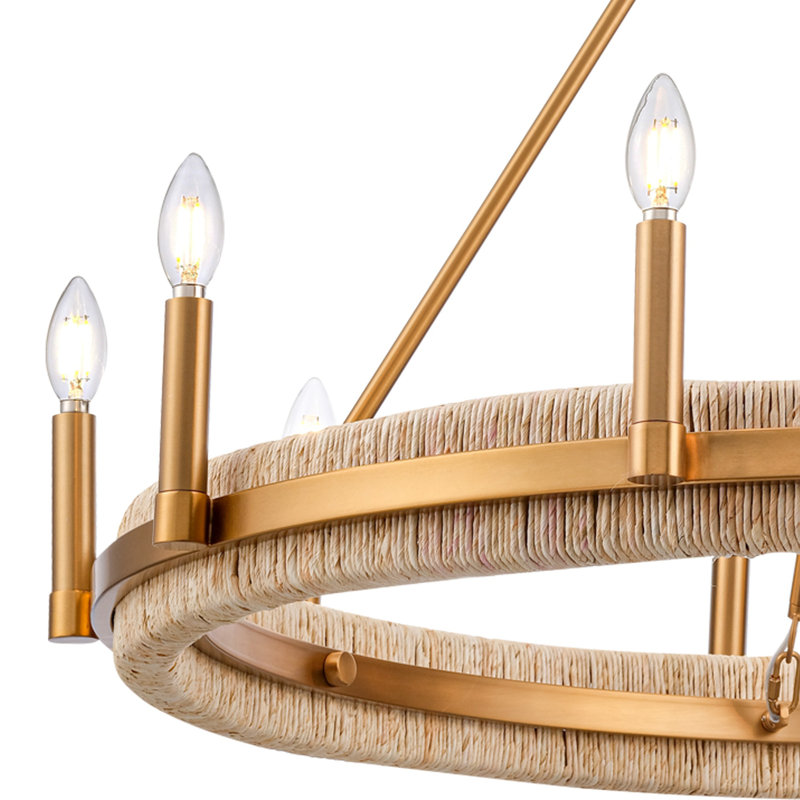  Lustre Manila en laiton avec feuille de maïs naturel, H 31 po x l 41 po x P 41 po, 10
