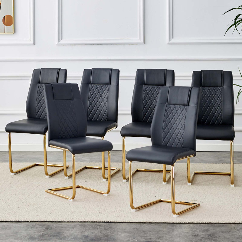 Chaises de salle à manger en similicuir, 6, Doré, Noir