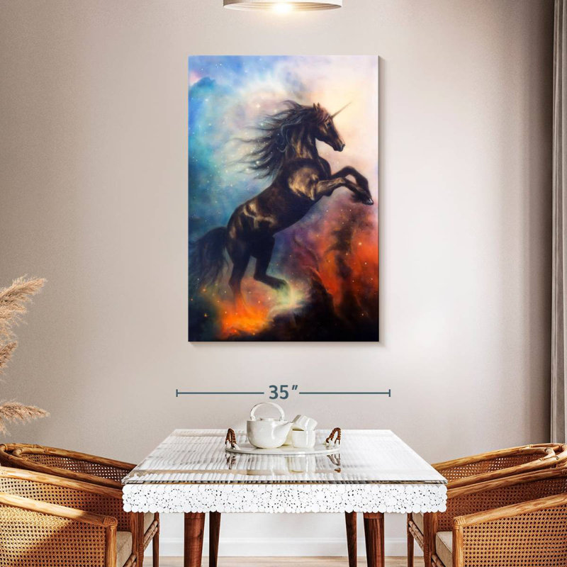 Kelan Cosmic Black Unicorn, 48" H x 32" W