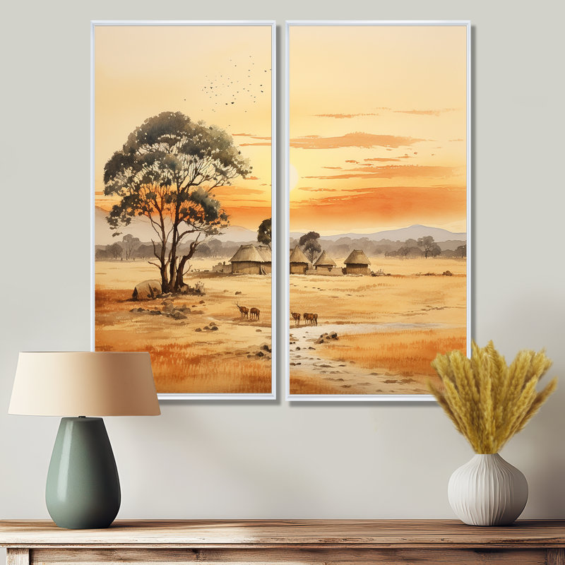 «Beige African Safari Landscape IV», reproduction d'art sur toile beige, H 40 po x l 40 po, Blanc