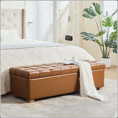 60.2" PU Upholstered Flip-Top Storage Bench with Rubberwood Legs