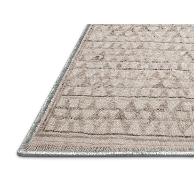 Machine Washable Beige Area Rug, Round 5'