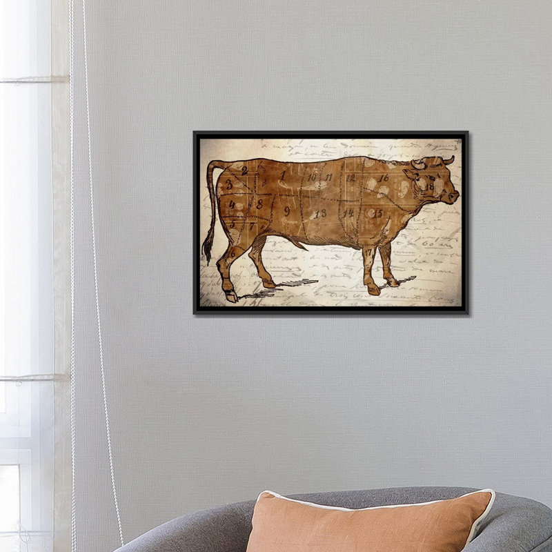 "Le Boeuf III" par Ginger, impression sur toile, H 18 po x l 26 po x P 1,5 po, Toile avec cadre noir, Pas de tapis