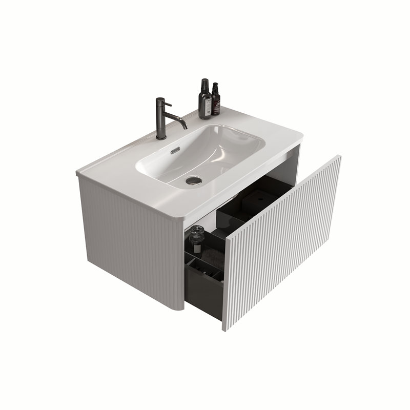Meuble-lavabo mural rayé 30 po, Blanc