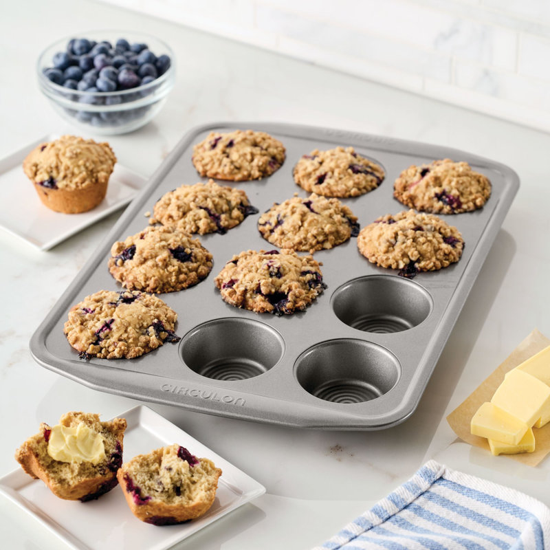 Circulon Bakeware Nonstick Muffin / Cupcake Pan, 1" H x 10.25" W x 15.47" D, Gray