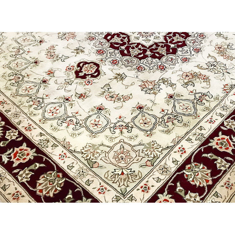 Hand-Knotted High-Quality Ivory and Wine Area Rug