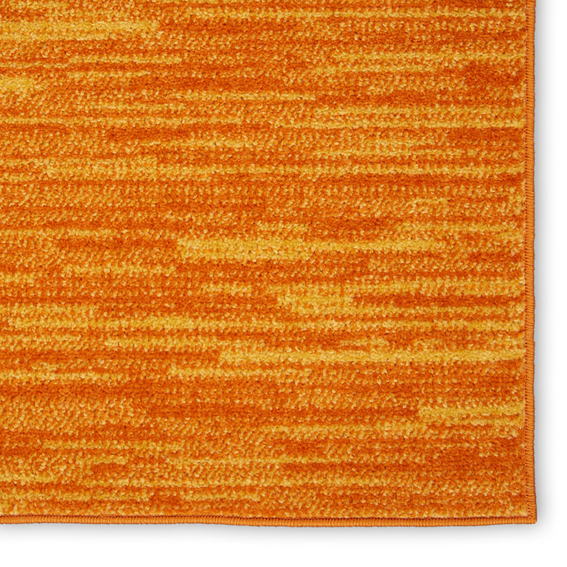 Mullican Sandy Solid Sunburst Orange Easy Care Indoor/Outdoor Area Rug, Runner 2'2" x 16'