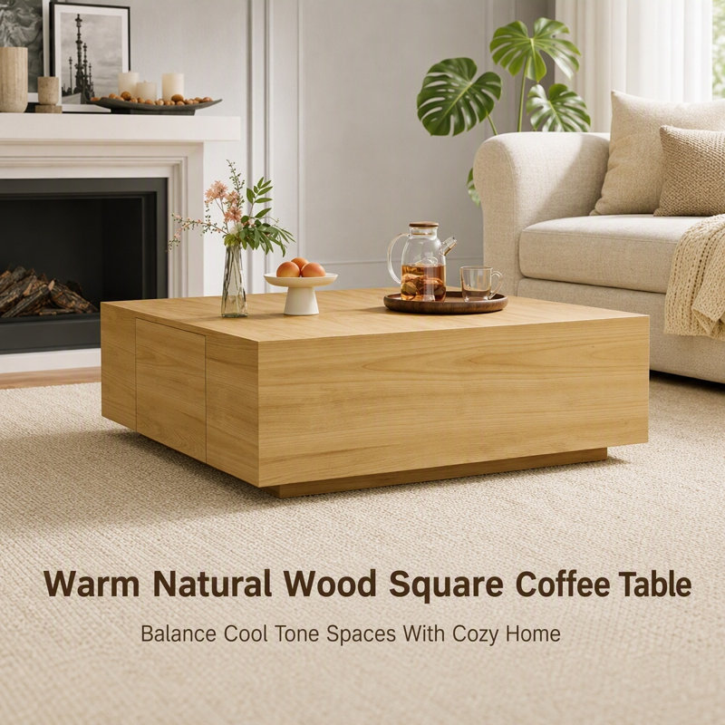 Wood Square Coffee Table, 15" H x 47" L x 47" D