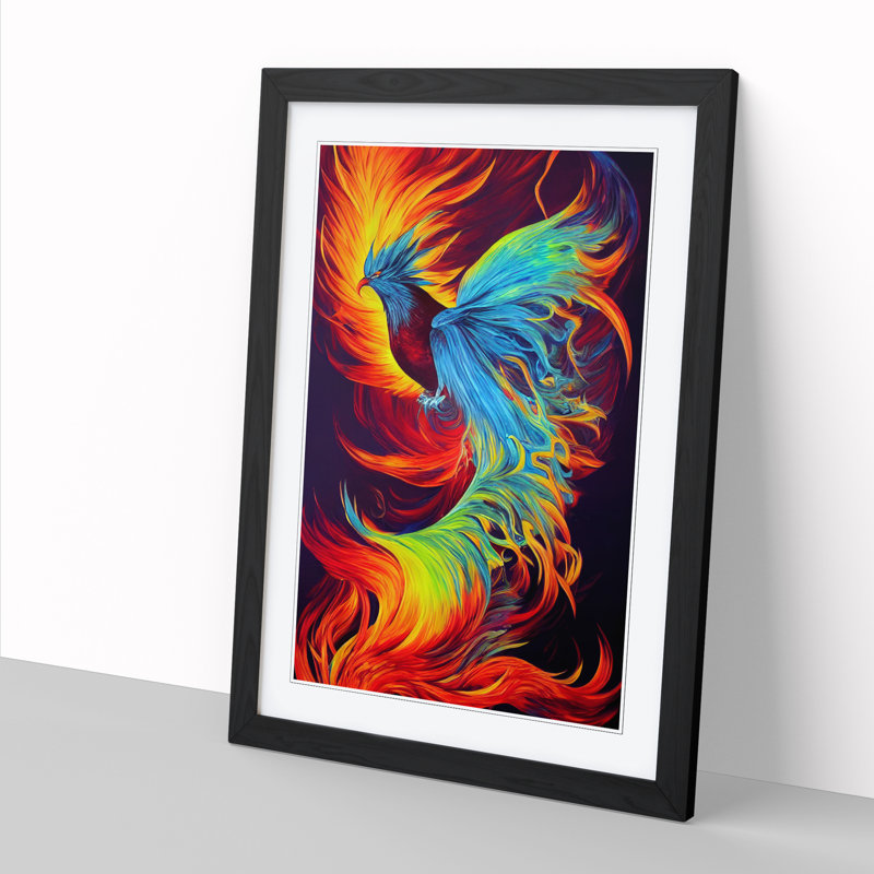 Phoenix Bird Vol.2 - Single Picture Frame Print, 64cm H x 46cm W x 2cm D, Black