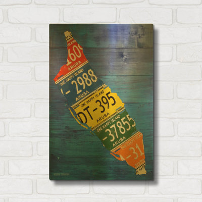'Aruba License Plate Map' By Design Turnpike Gold Metal Wall Art, 16" x 24"