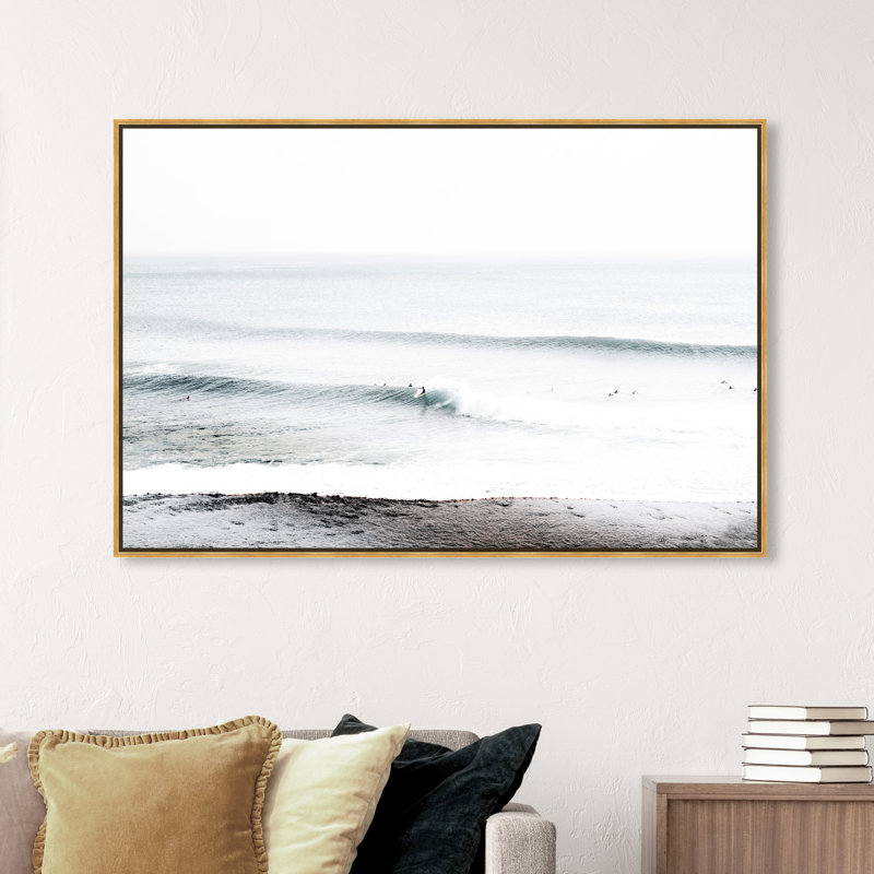 «Nautical and Coastal Wave Beach», reproduction d'impression sur toile, H 36 po x l 54 po x P 1,5 po, Cadre flottant doré