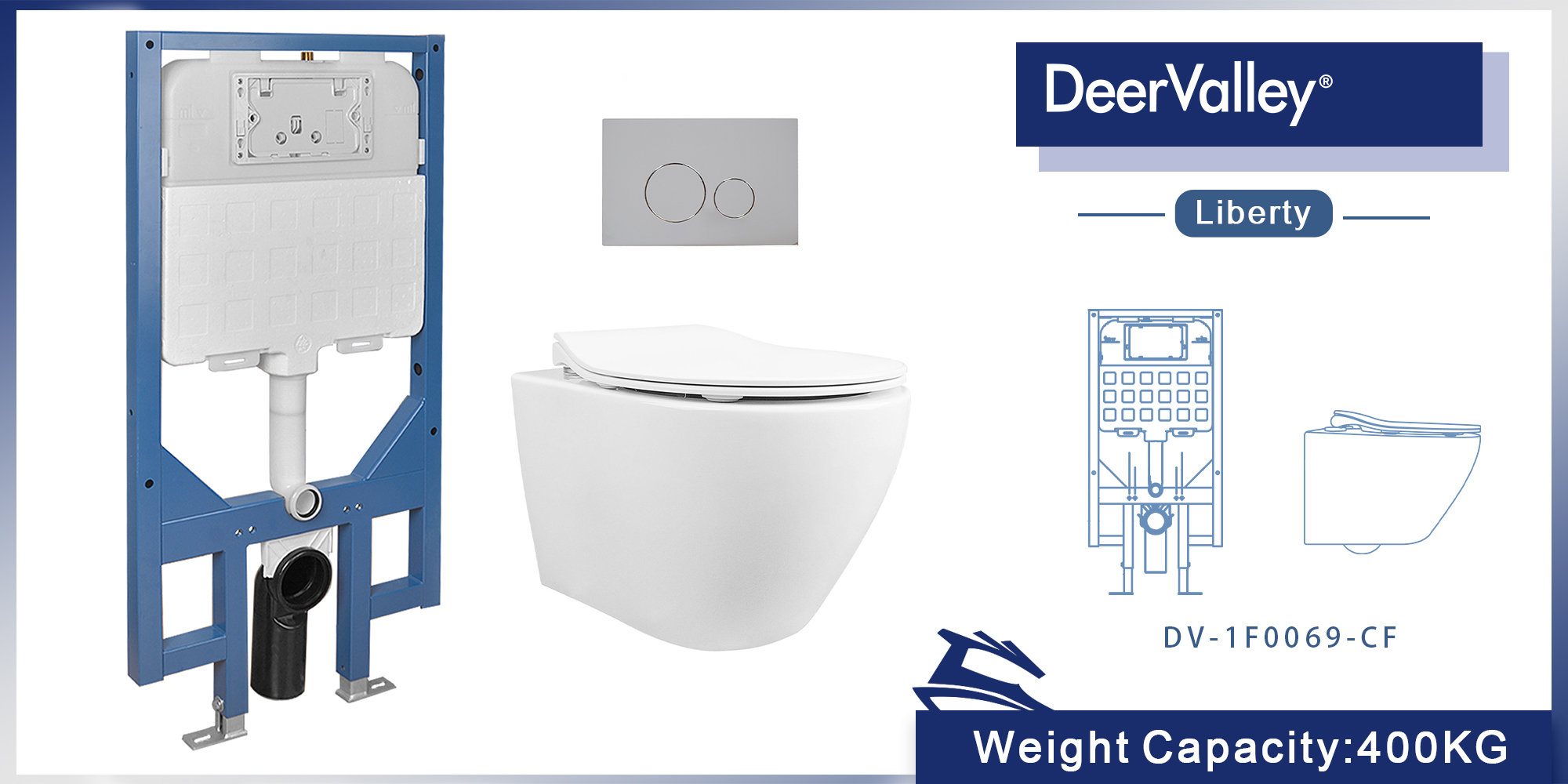 DeerValley DualFlush Elongated Wall Mounted Wall Hung Toilet With