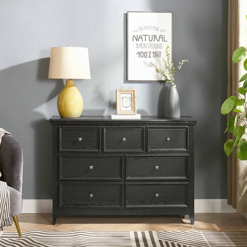 Commode moderne à 7 tiroirs, commode à tiroirs et rangement pour vêtements, armoire de rangement pour le salon, Noir