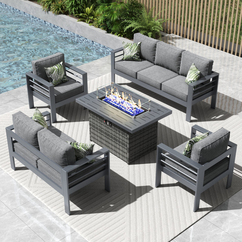 Alturas Standalone Product 5 Piece Seating Group with Cushions, Gray Frame/Gray Cushion