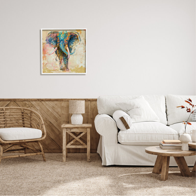 «Vivid Elephant Collage», impression, H 24 po x l 24 po x P 1,5 po, Giclée encadrée blanc bord de mer