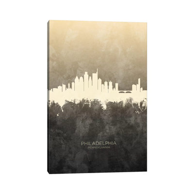 Philadelphia Pennsylvania Skyline Taupe by Michael Tompsett - Wrapped Canvas Print