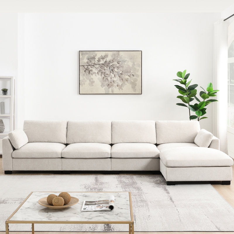 Canapé modulaire en forme de L 130 po avec double charge, table pliante, rangement latéral, mouvement, 2 coussins pour accoudoirs, mousse haute densité, 5 sièges, chenille pour sièges confortables agencés, équipé