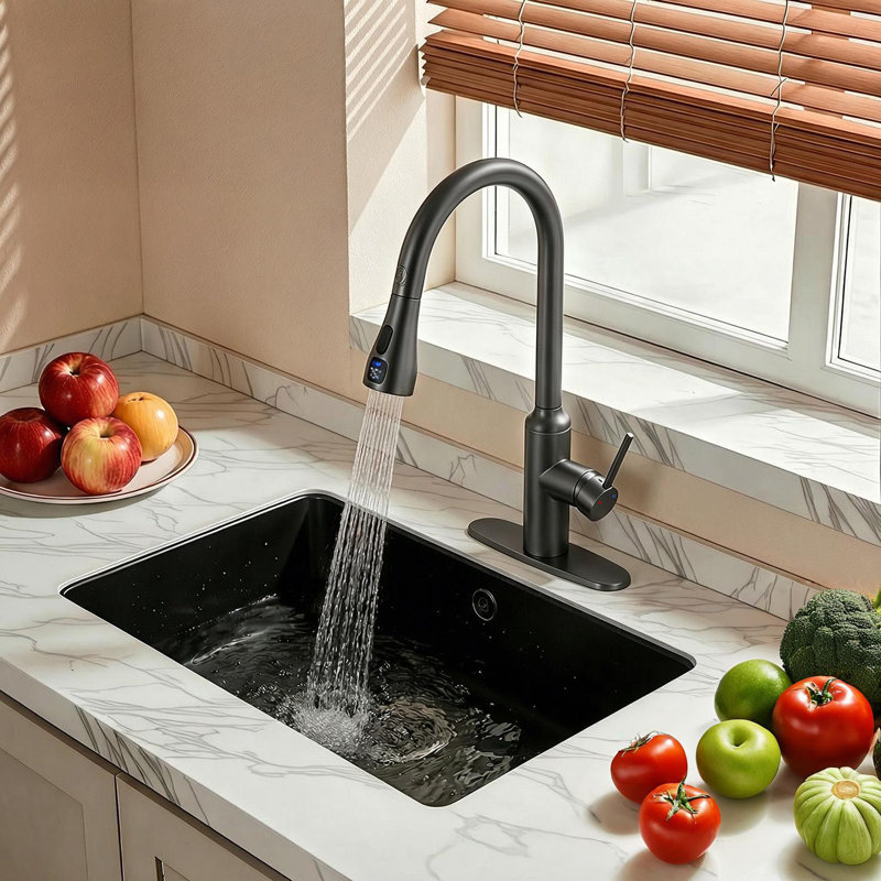 Robinet de cuisine rétractable avec capteur tactile et plaque de pont, Gris pistolet