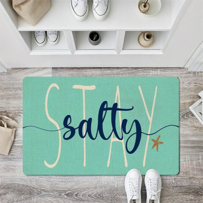 Tapis côtier Stay Salty, pour maison de plage et salle de bain, 24 po x 36 po, bleu sarcelle