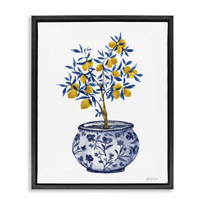 «Lemon Tree in Chinoiserie», art mural encadré sur toile flottante par Yvette St. Amant