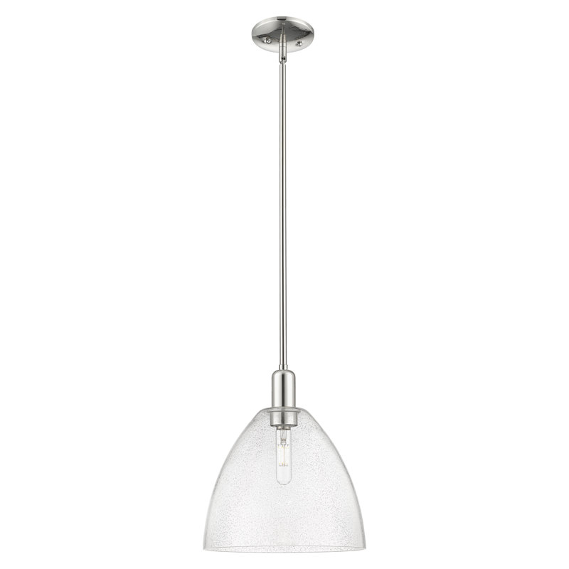 Arcadia - Bristol - Mini-luminaire suspendu avec tige 12 po 1 lumière - Finition nickel poli - Abat-jour granuleux, Grainé