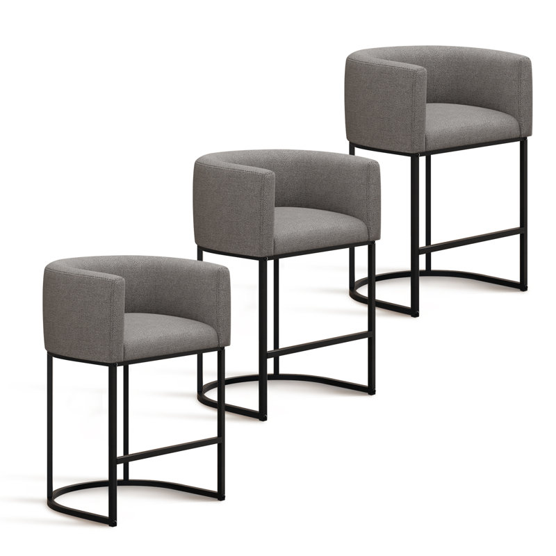 Upholstered Counter Stool with Metal Frame, Gray