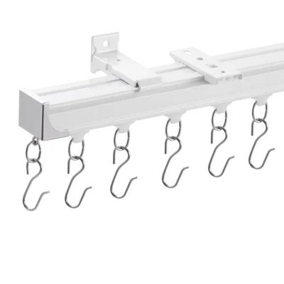 Ceiling Curtain Track Set, 5.9 FT/1.8 Meter, Sliding Ceiling Track System for Curtains, Room Divider Curtain Track Ceiling/Wall Mounted for Living Room Bedroom with Hooks and Hardware, White
