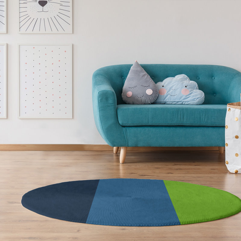 Tapis à rayures bleu/bleu anthracite/vert aurora, Rond 5 pi