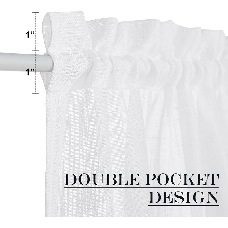 Linen Door Curtains, Dual Rod Pocket Semi Sheer Sidelight French Door Curtains for Kitchen Glass with Tieback for Privacy Protection, 1 Panel