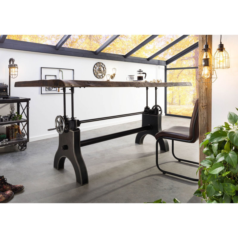 Solid Wood Top Metal Base Dining Table, 80cm H x 240cm L x 100cm W