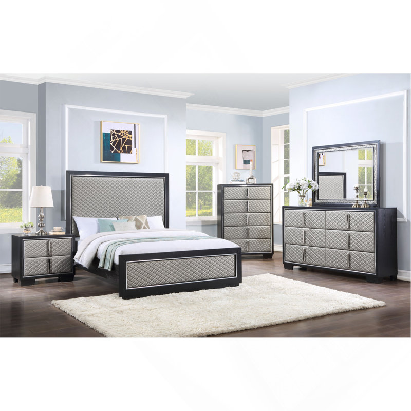 Silver And Black 2-Drawer Nightstand