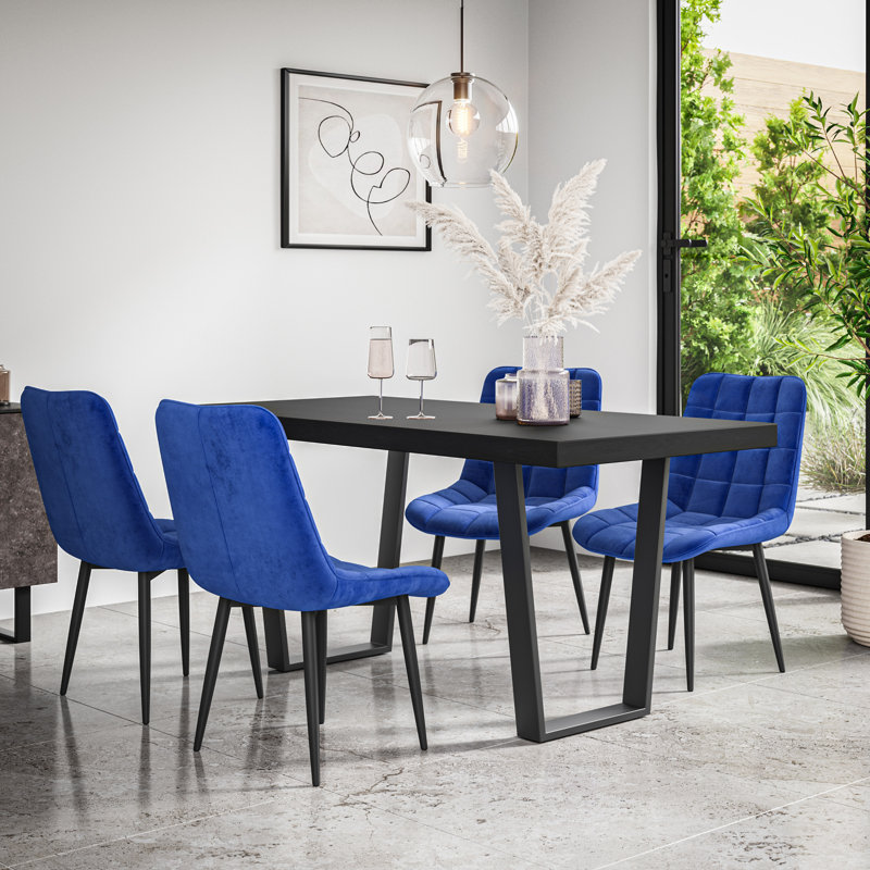 Wapella Dining Set, Black/Black/Blue, Table, 4 Chairs