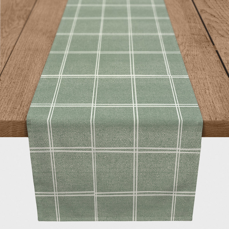 Chemin de table en lin à carreaux vert 4, Vert, L 72 po x l 16 po
