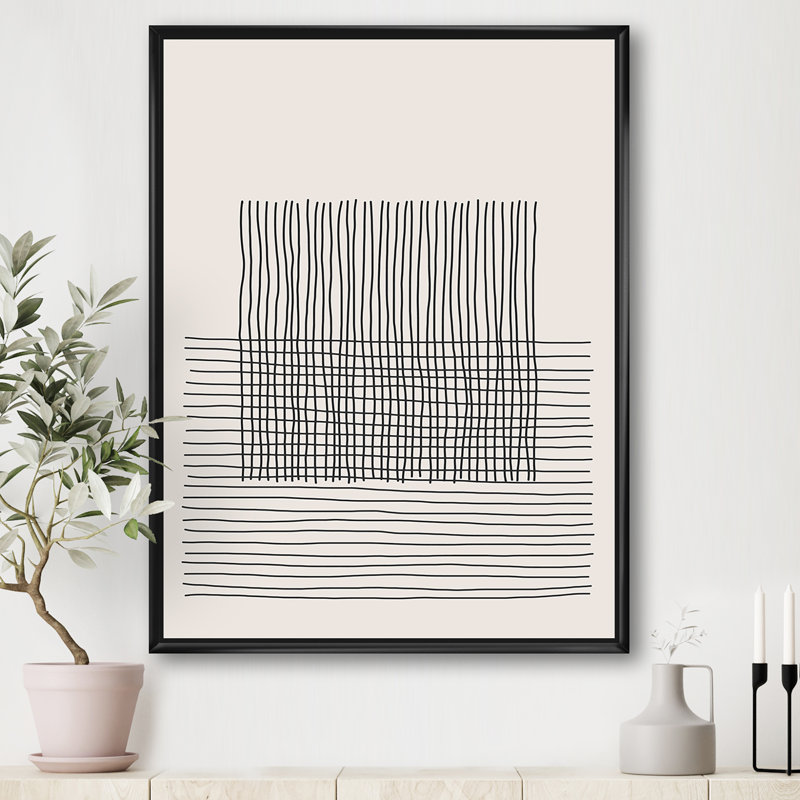 Minimal Geometric Lines and Squares V - reproduction sur toile, H 20 po x l 12 po x P 1 po, Toile avec cadre noir