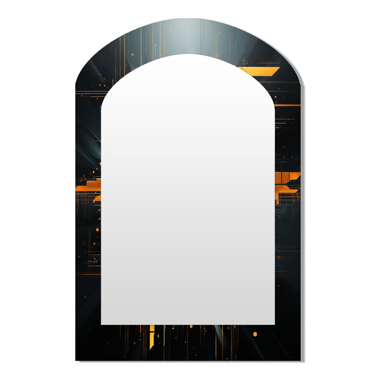 Galactic Portal Sunset Horizon - Geometric Asymmetrical Unique Wall Mirror, Modern Arch Mirror, Printed Metal Art