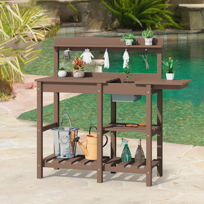 High Density Polyethylene Ourdoor Garden Potting Bench Table Work Bench With Sink Drawer