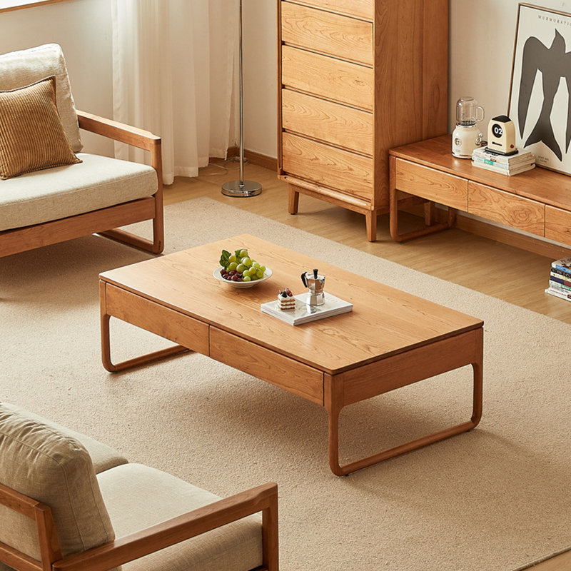 Simple solid wood storage coffee table, 16.54" H x 51.18" L x 29.53" W