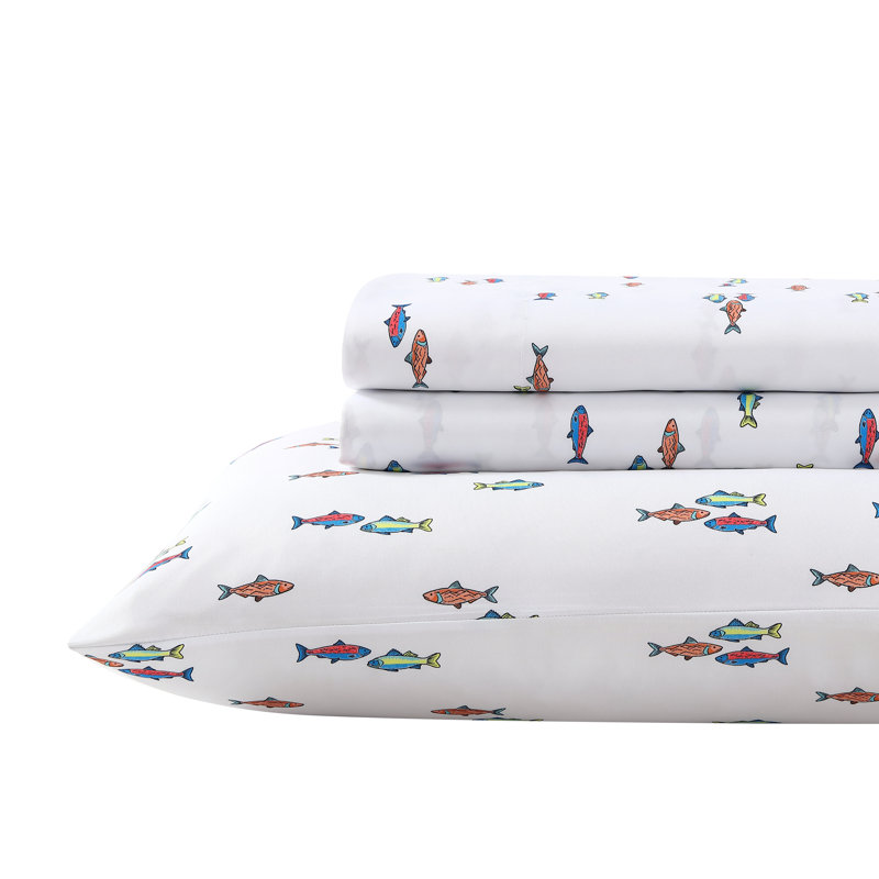 Fish Lake Twin Cotton Polyester Microfiber Sheet Set