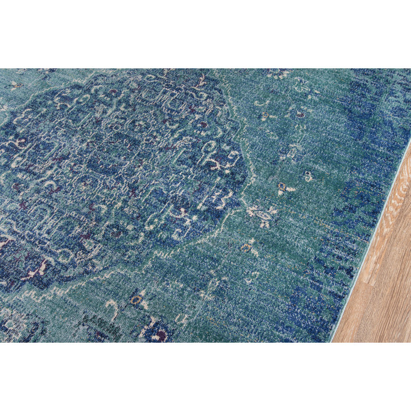 Tapis bleu sarcelle Moscow Loom, Rectangle 5 pi 3 po x 7 pi 6 po