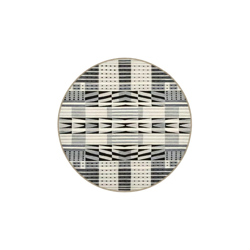 Black And White Rectangular Geometric Woven Carpet, Round 5'