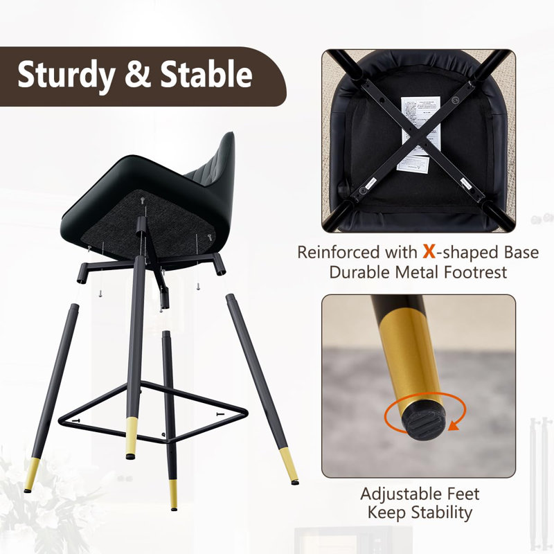 Ensemble de 4 tabourets de bar, tabourets de bar à hauteur de comptoir avec dossier, tabourets de cuisine modernes en similicuir