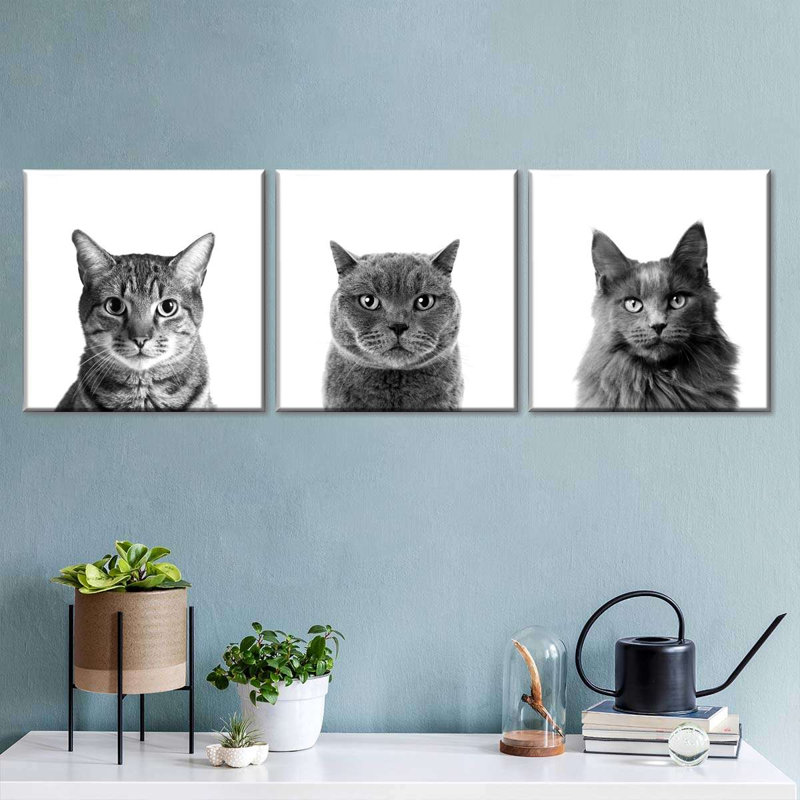 " Three Cats " 3 - Pieces, 24" H x 74" W x 1.25" D