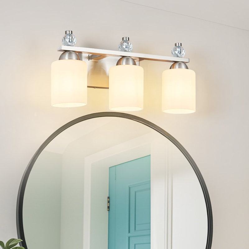 Luminaires de meuble-lavabo en verre Mid-Century E26, Nickel, Trois lumières