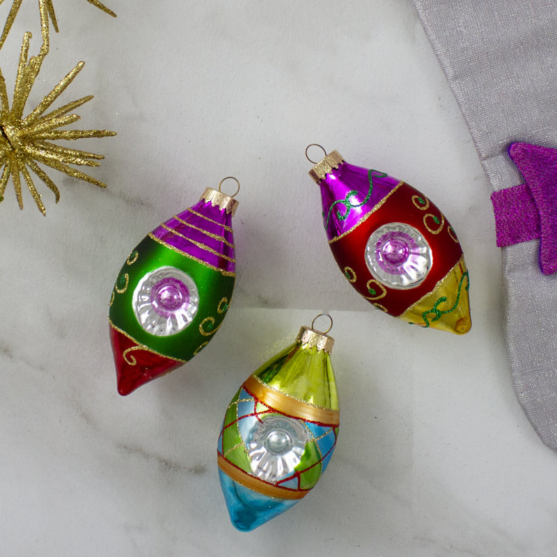 Ensemble d'ornement de Noël multicolore avec réflecteurs rétro en verre faîteau 4,25 po
