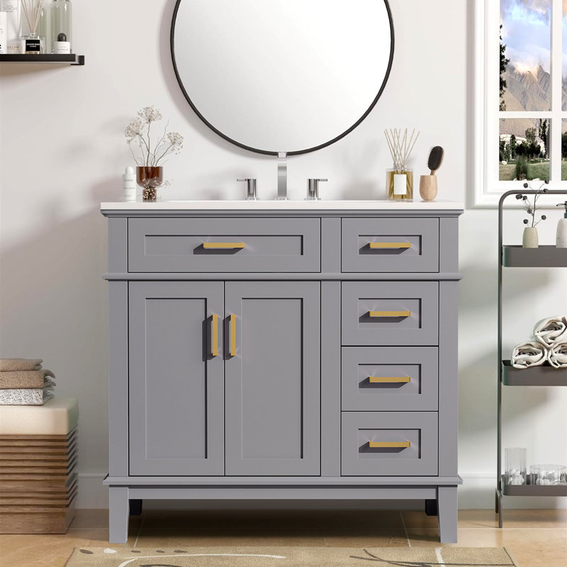 Meuble-lavabo moderne avec lavabo en céramique, Gris