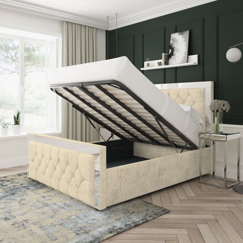 Sage Marble Upholstered Ottoman Bed Frame, Single (3'), Oatmeal